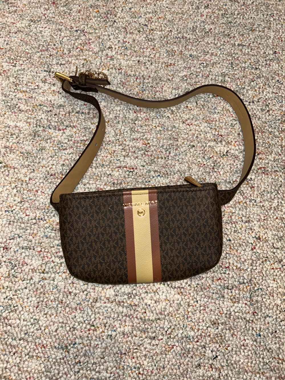 Brown Crossbody Bag with Tan Stripe